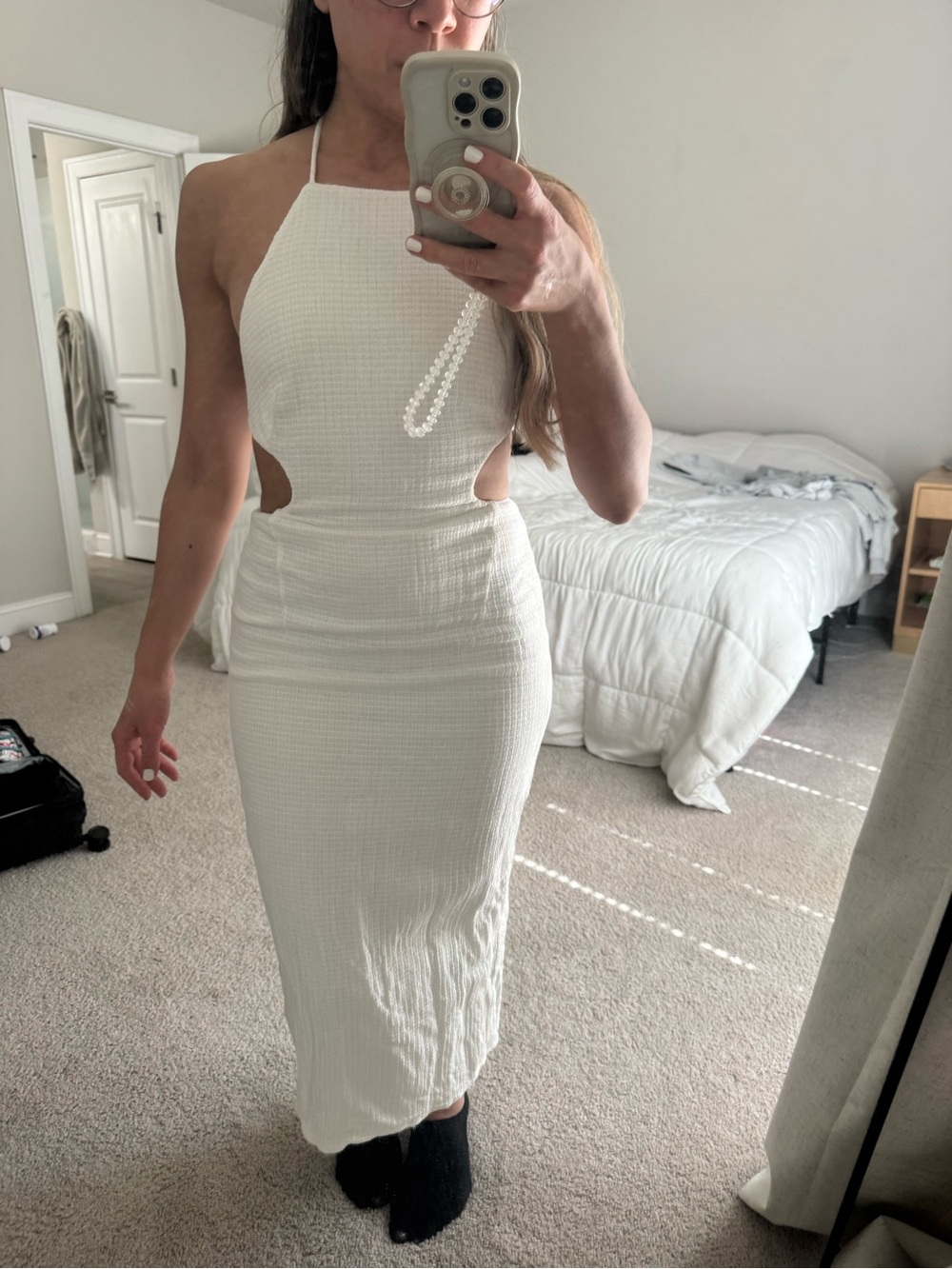 Sabo Skirt White Halter Cutout Midi Dress